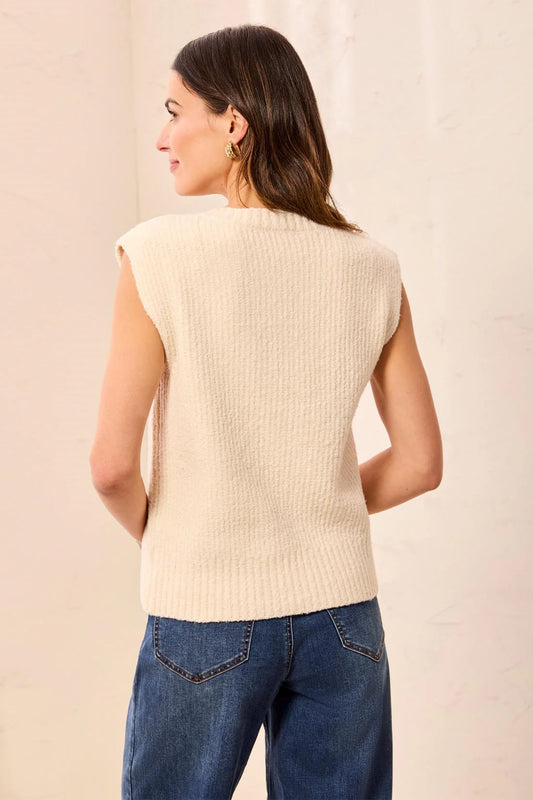 TRIBAL SOFT SPLIT CREW NECK SLEEVELESS SWEATER