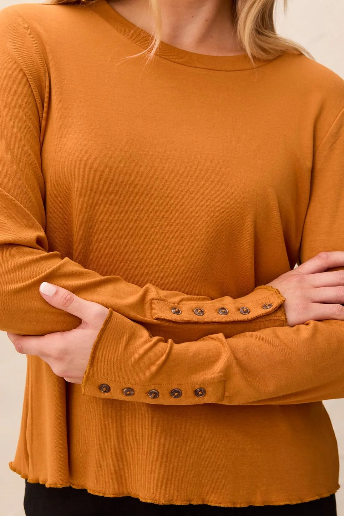 TRIBAL Soft Viscose Long Sleeve Button Cuff Knit Top