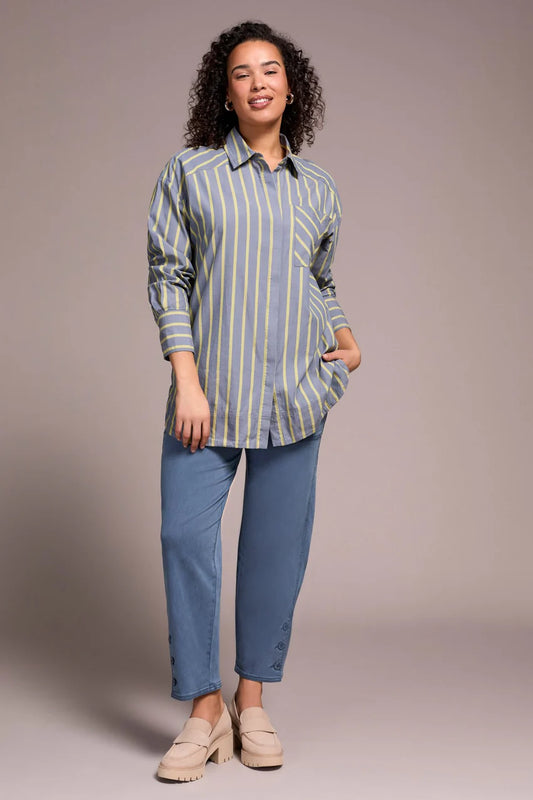 TRIBAL STRIPE BUTTON-FRONT DRESS SHIRT