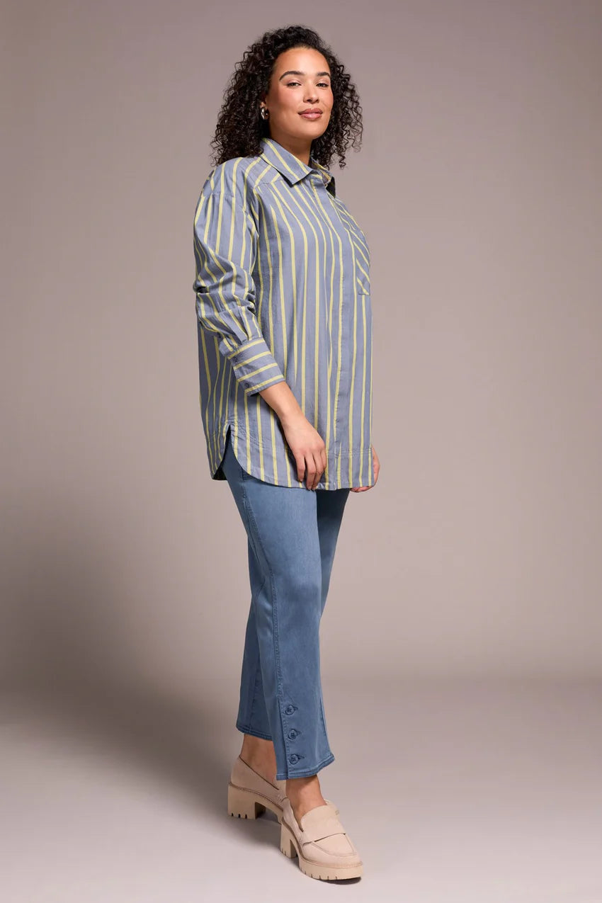 TRIBAL STRIPE BUTTON-FRONT DRESS SHIRT