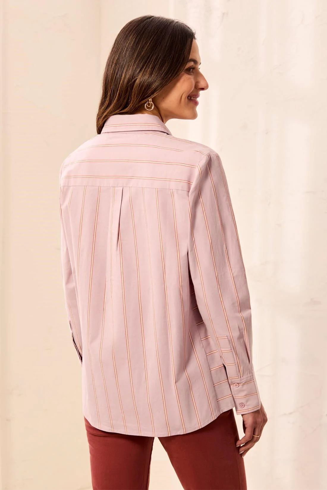 TRIBAL Striped Stretch Poplin Long Sleeve Button Front Shirt - Violetice