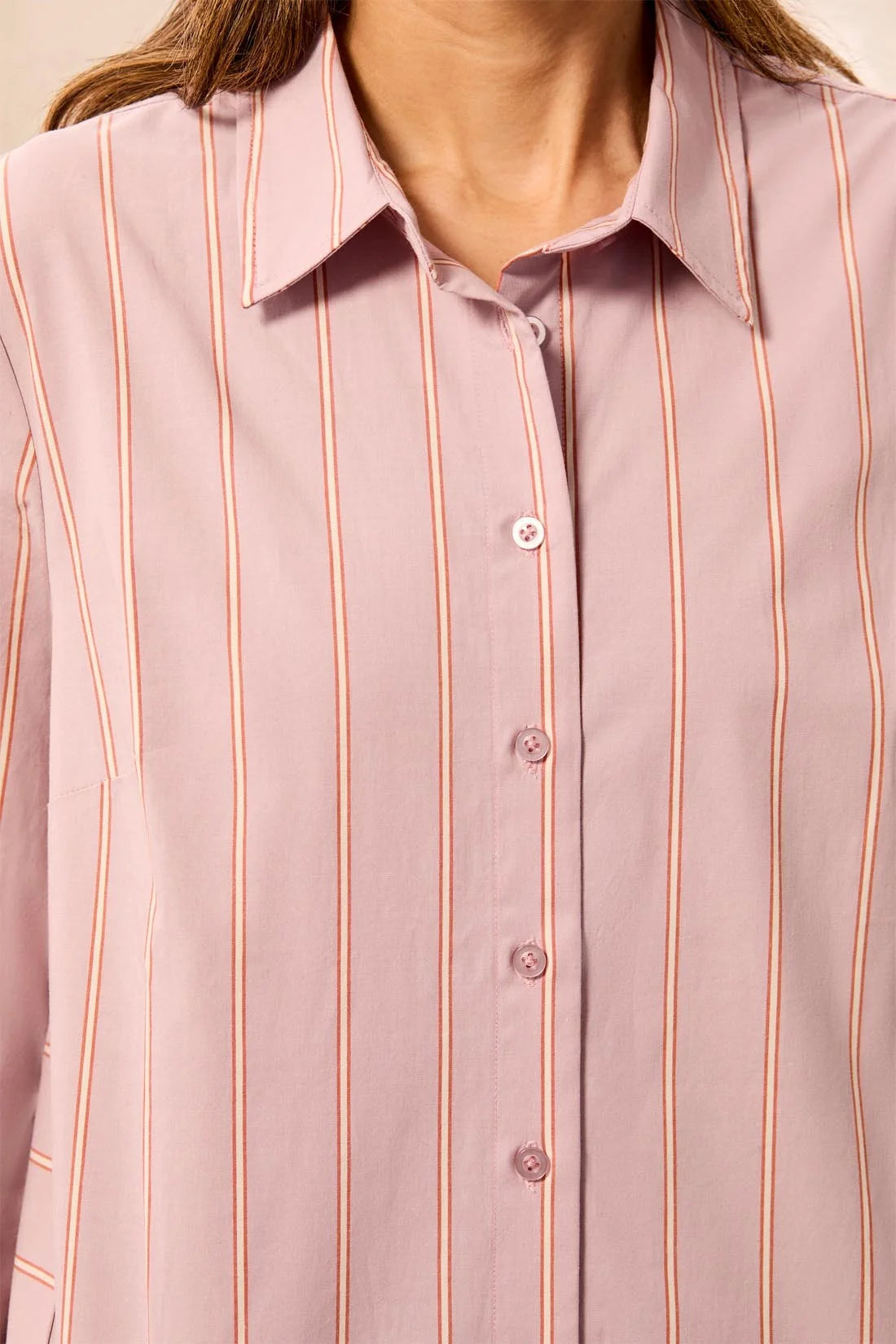 TRIBAL Striped Stretch Poplin Long Sleeve Button Front Shirt - Violetice