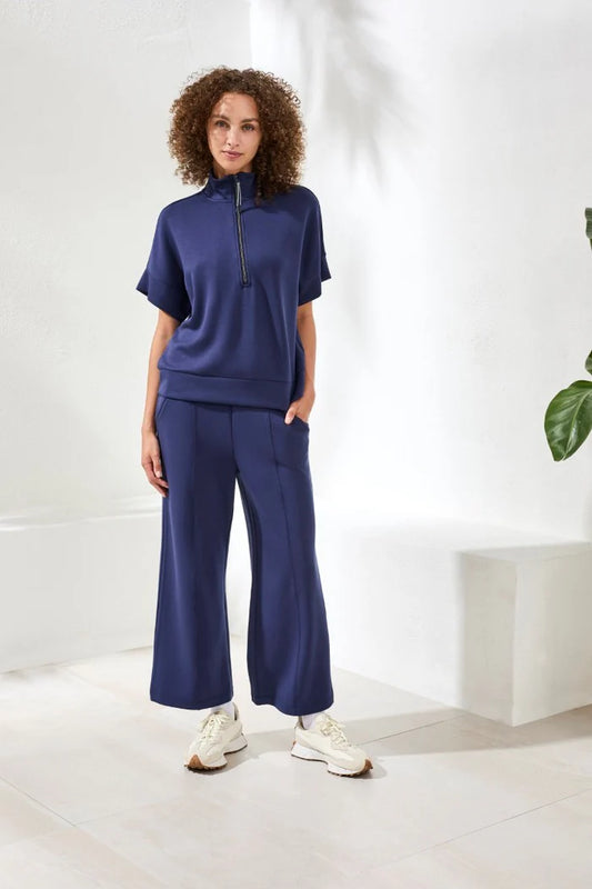 TRIBAL Jet Blue TECHNO LUX MOCK NECK ZIP TOP