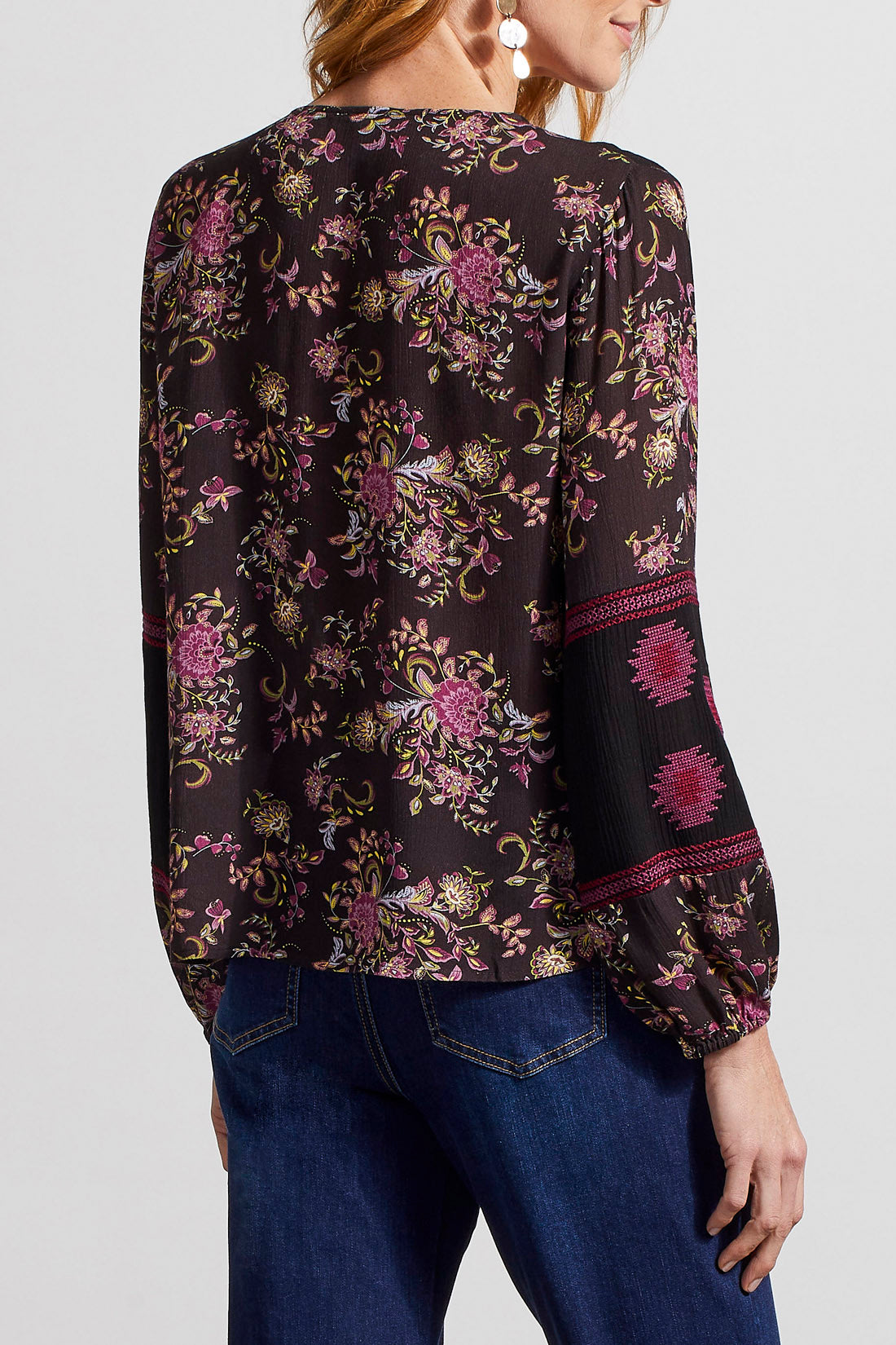 TRIBAL LONG-SLEEVE BUTTON FRONT BLOUSE WITH EMBROIDERY