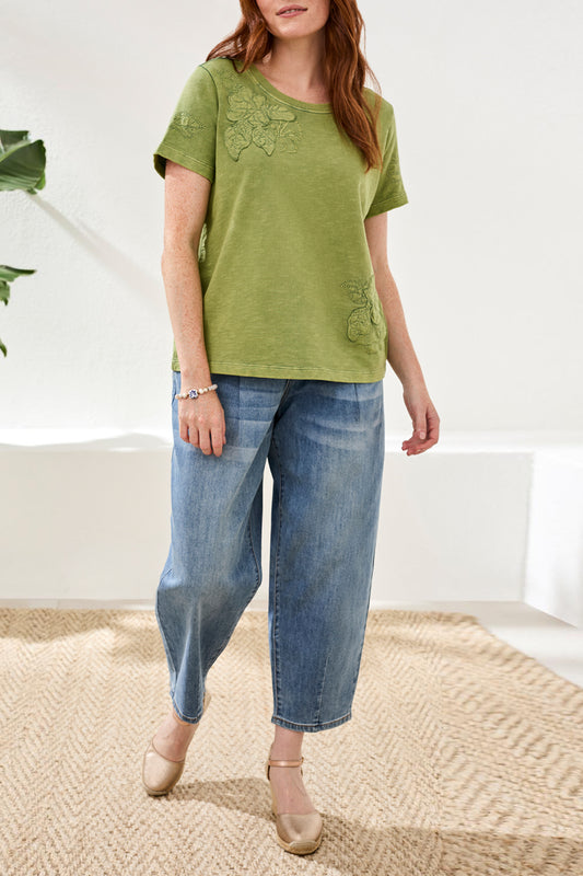 TRIBAL CREW NECK EMBROIDERY APPLIQUE T-SHIRT-KIWIZEST