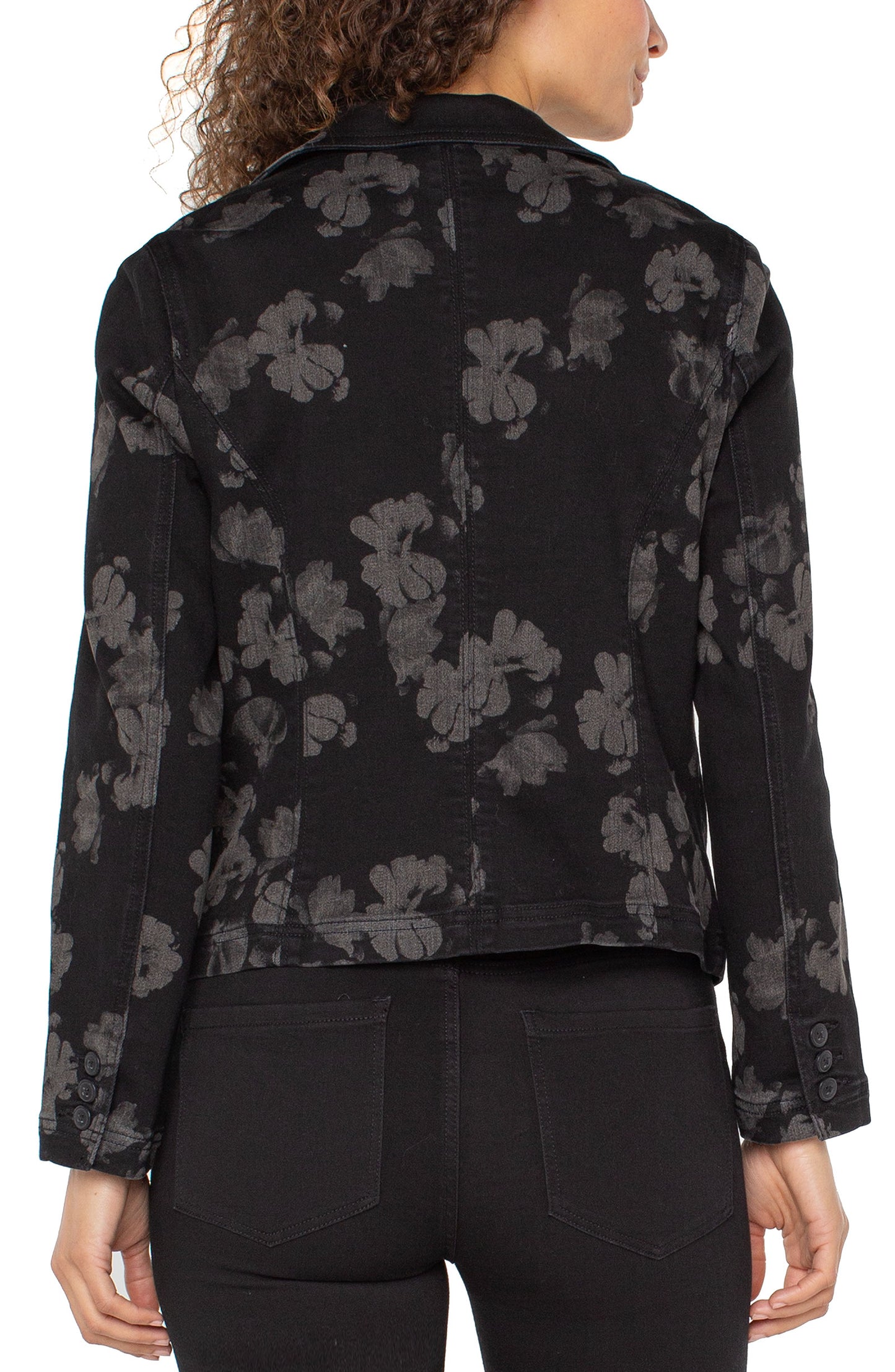 Liverpool Notch Collar One Button Floral Denim Blazer