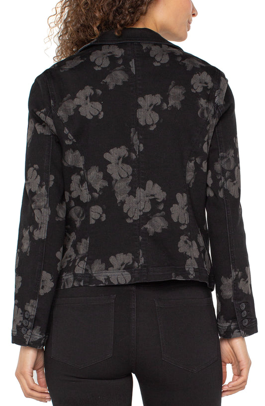 Liverpool Notch Collar One Button Floral Denim Blazer