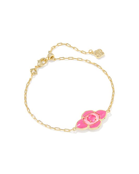 Kendra Scott ABBIE MEDALLION DELICATE CHAIN BRACELET in Gold Hot Pink Mix
