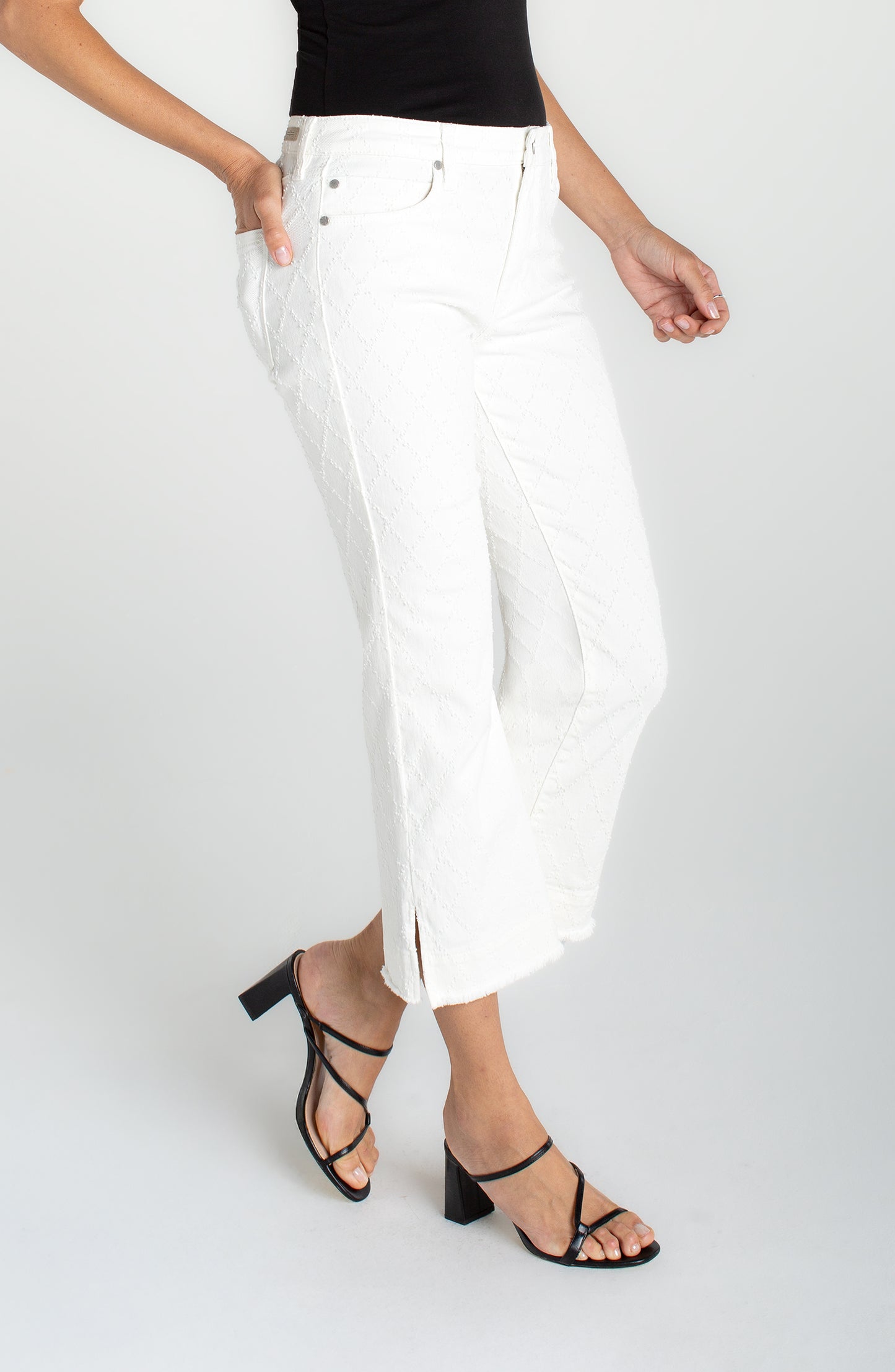 Liverpool Hannah Crop Flare  w/ wide fray hem and slit
