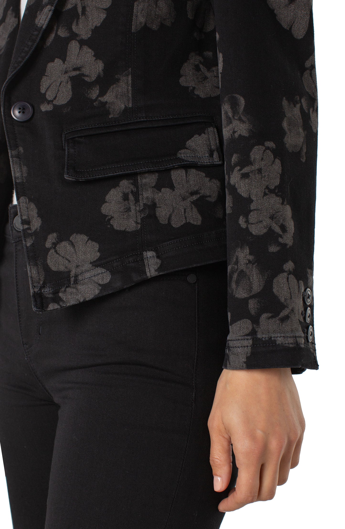 Liverpool Notch Collar One Button Floral Denim Blazer
