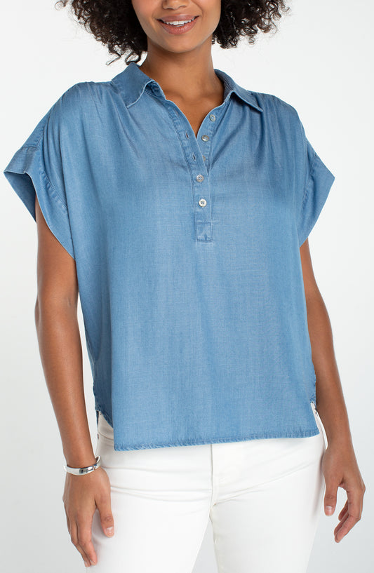 Liverpool SUNLIT BLUE POPOVER TOP WITH SHIRRING