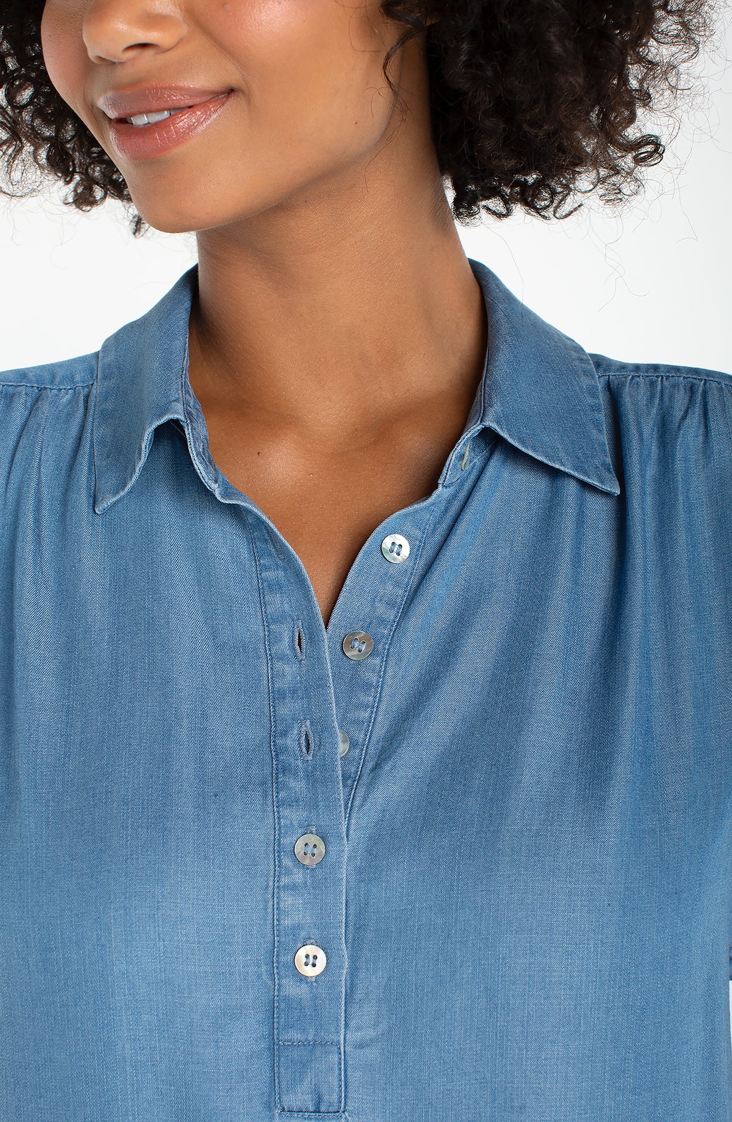 Liverpool SUNLIT BLUE POPOVER TOP WITH SHIRRING