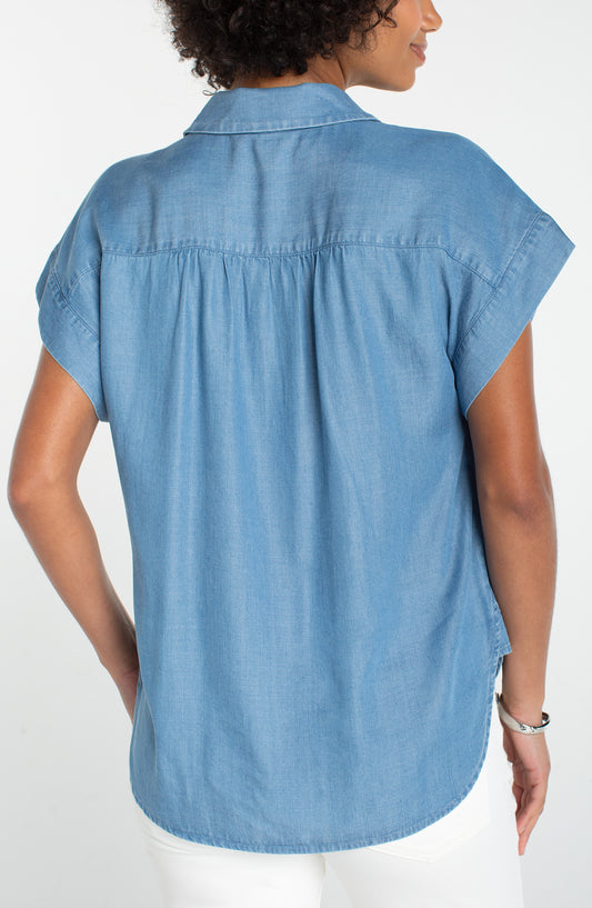 Liverpool SUNLIT BLUE POPOVER TOP WITH SHIRRING