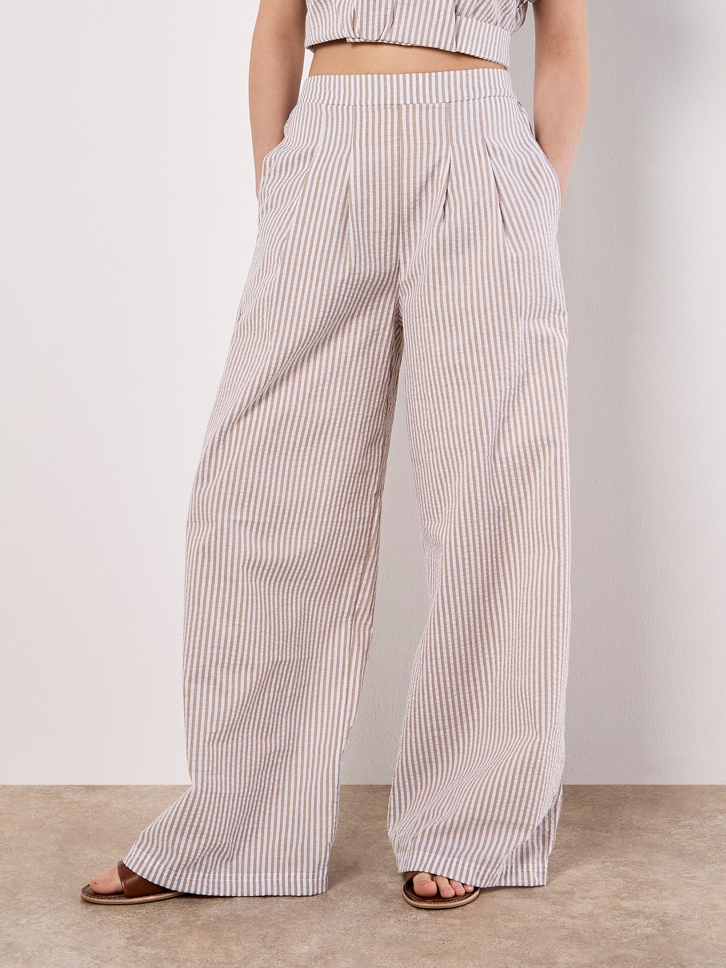 Apricot Stripe Seersucker Pleat Trouser
