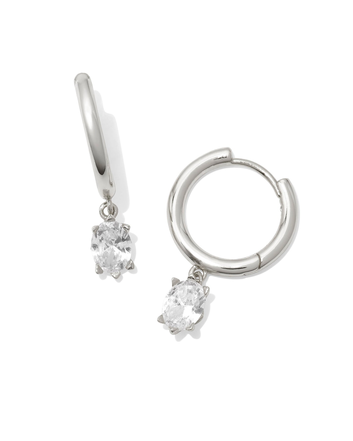 Kendra Scott CAILIN SINGLE STONE HUGGIE EARRINGS SILVER WHITE CRYSTAL