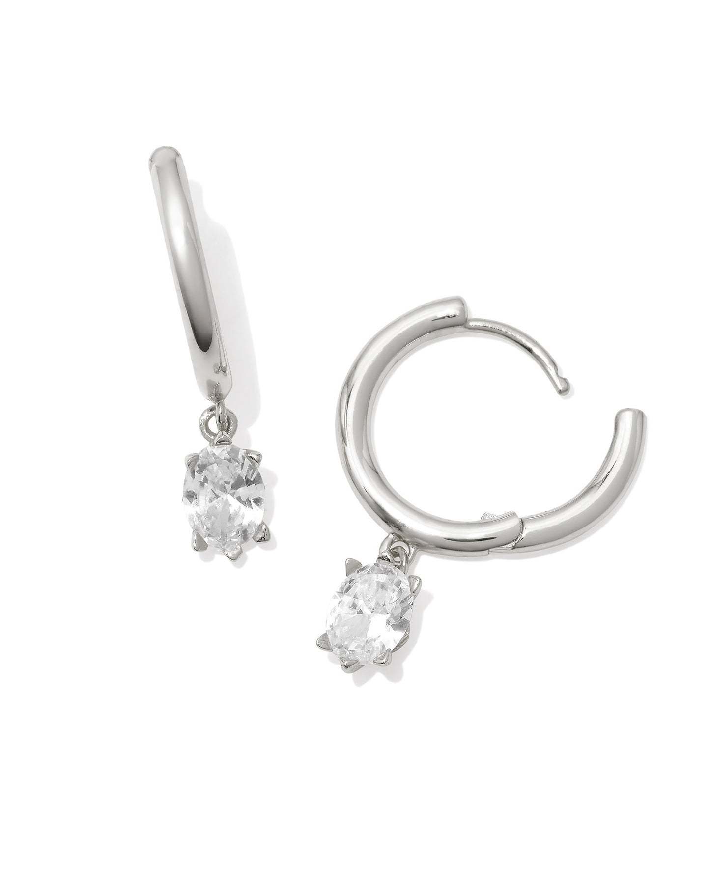 Kendra Scott CAILIN SINGLE STONE HUGGIE EARRINGS SILVER WHITE CRYSTAL