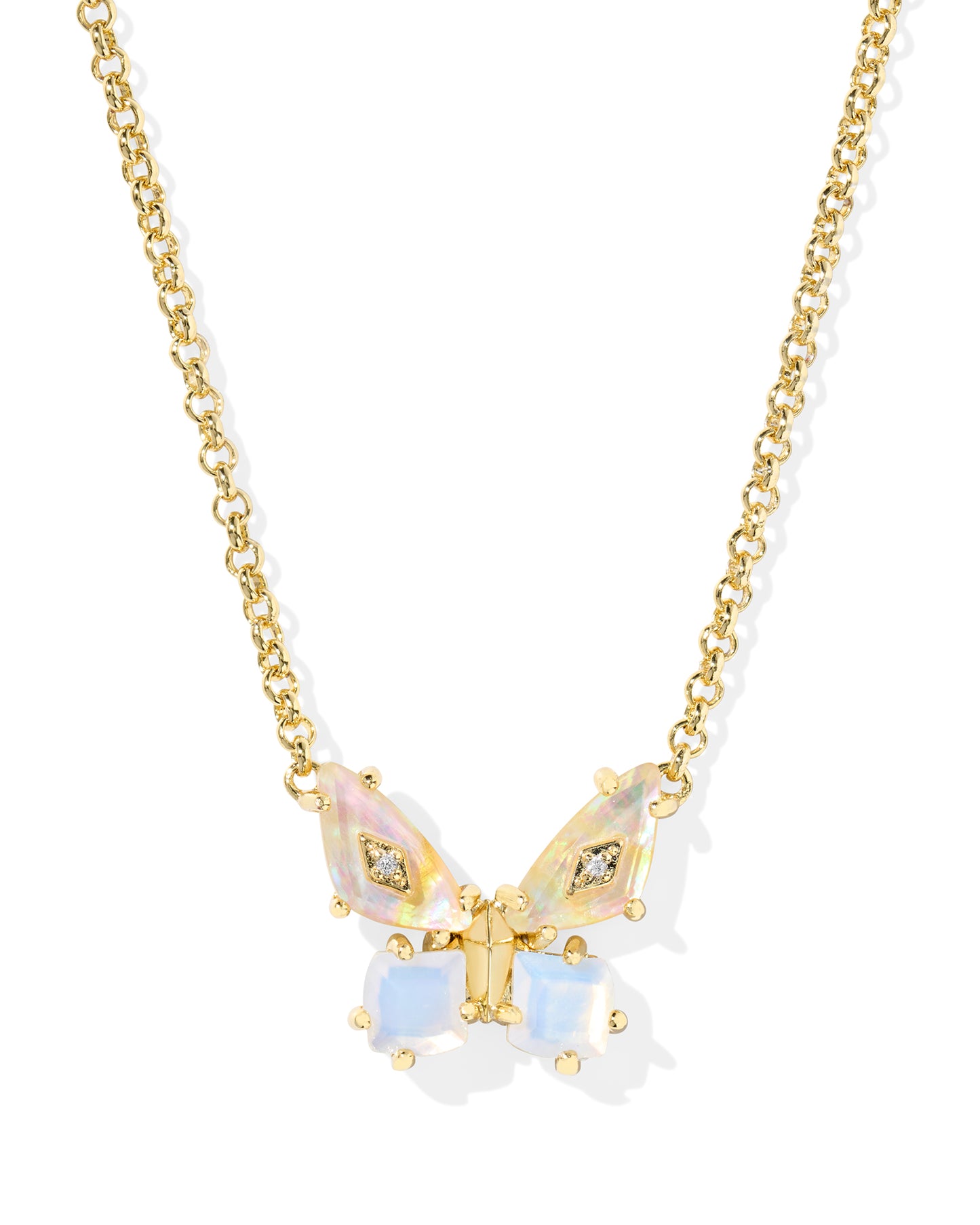 Kendra Scott BIANCA BUTTERFLY SHORT PENDANT NECKLACE GOLD (PINK MIX, Irdscnt White Mix or Green Mix)