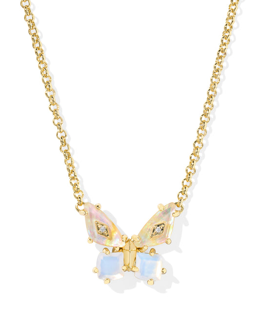 Kendra Scott BIANCA BUTTERFLY SHORT PENDANT NECKLACE GOLD (PINK MIX, Irdscnt White Mix or Green Mix)