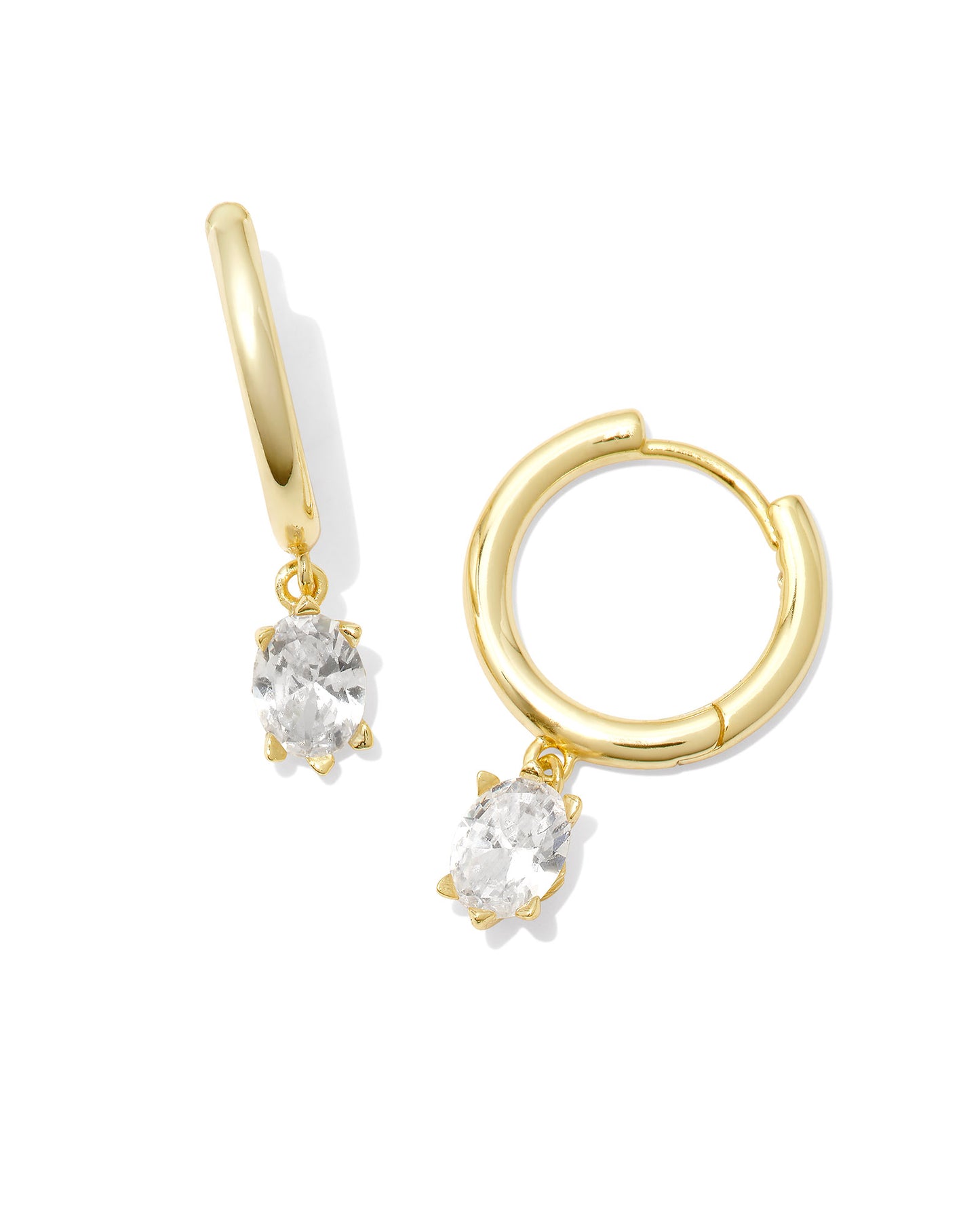 Kendra Scott CAILIN SINGLE STONE HUGGIE EARRINGS GOLD WHITE CRYSTAL