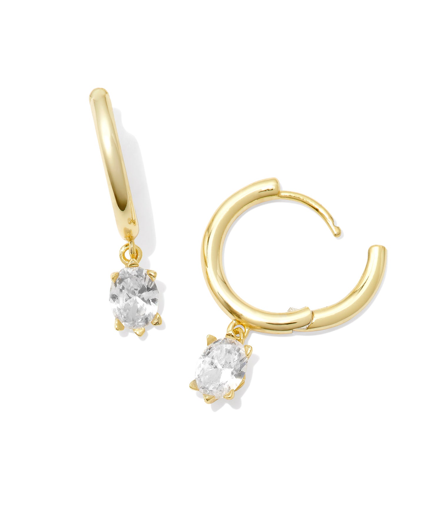 Kendra Scott CAILIN SINGLE STONE HUGGIE EARRINGS GOLD WHITE CRYSTAL