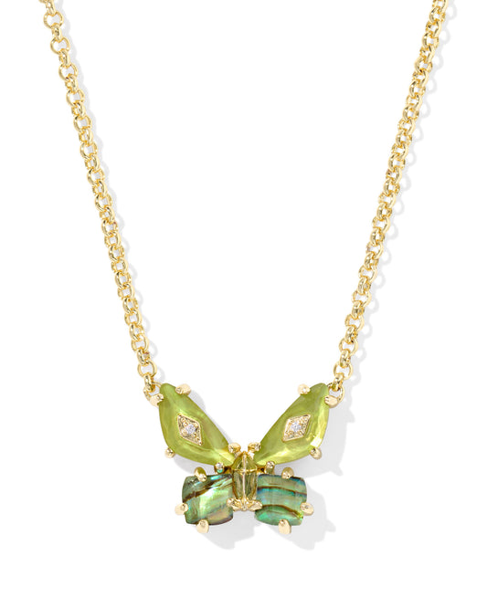 Kendra Scott BIANCA BUTTERFLY SHORT PENDANT NECKLACE GOLD (PINK MIX, Irdscnt White Mix or Green Mix)