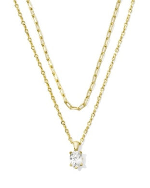 Kendra Scott CAILIN MULTI STRAND NECKLACE GOLD WHITE CRYSTAL