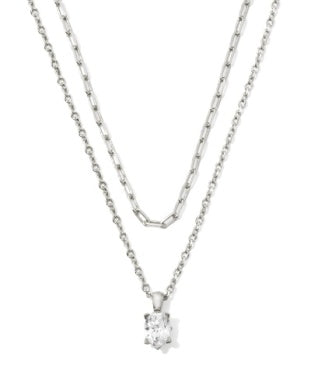 Kendra Scott CAILIN MULTI STRAND NECKLACE Silver WHITE CRYSTAL