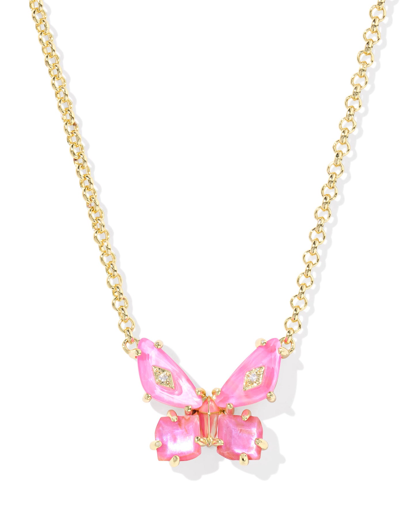Kendra Scott BIANCA BUTTERFLY SHORT PENDANT NECKLACE GOLD (PINK MIX, Irdscnt White Mix or Green Mix)