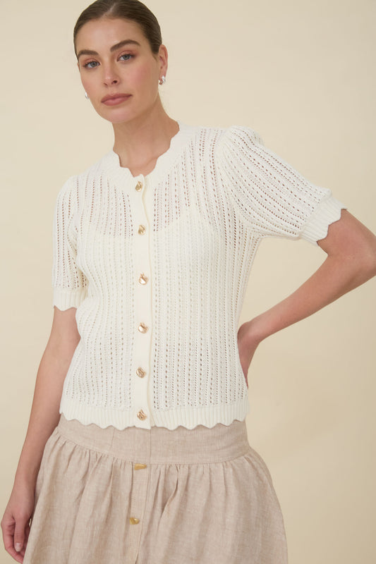 Short Sleeve Button Up Crochet Top