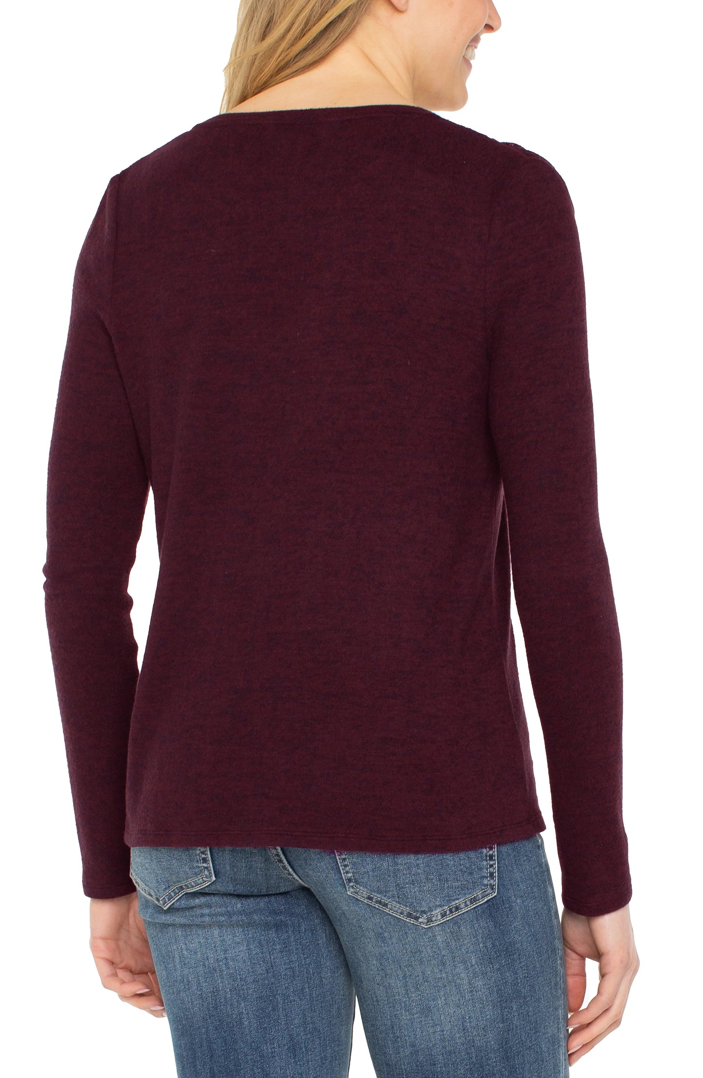 Liverpool Long Sleeve V-neck Knit Top W/ Shirring