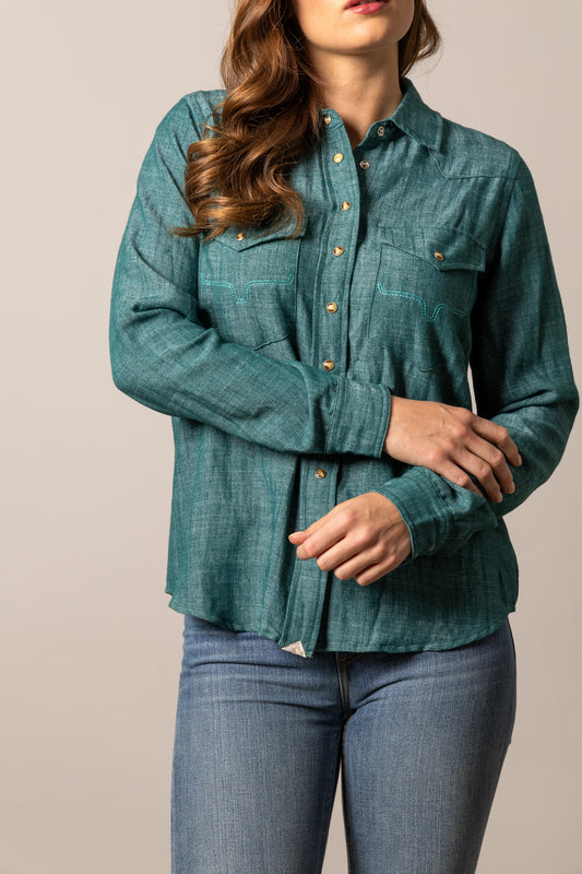 KIMES RANCH LACY DARK TEAL BUTTON DOWN