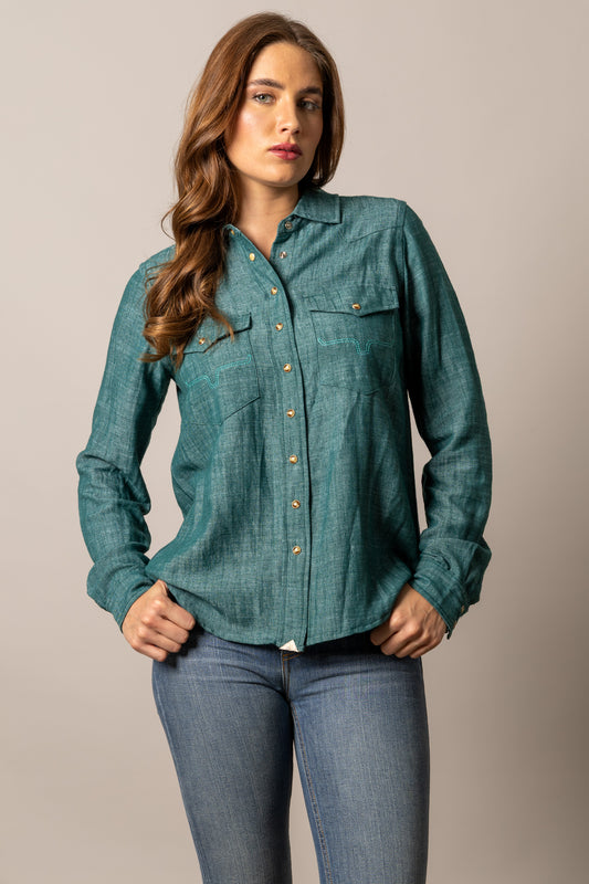 KIMES RANCH LACY DARK TEAL BUTTON DOWN