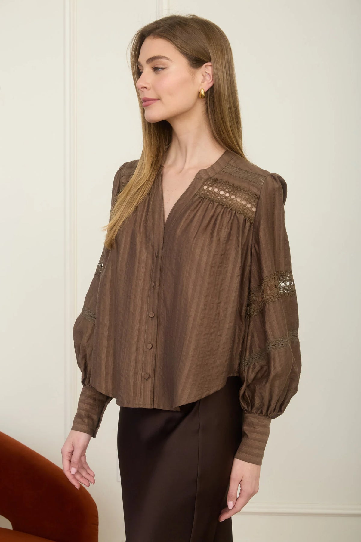 Brown Lace Detail Tonal Top