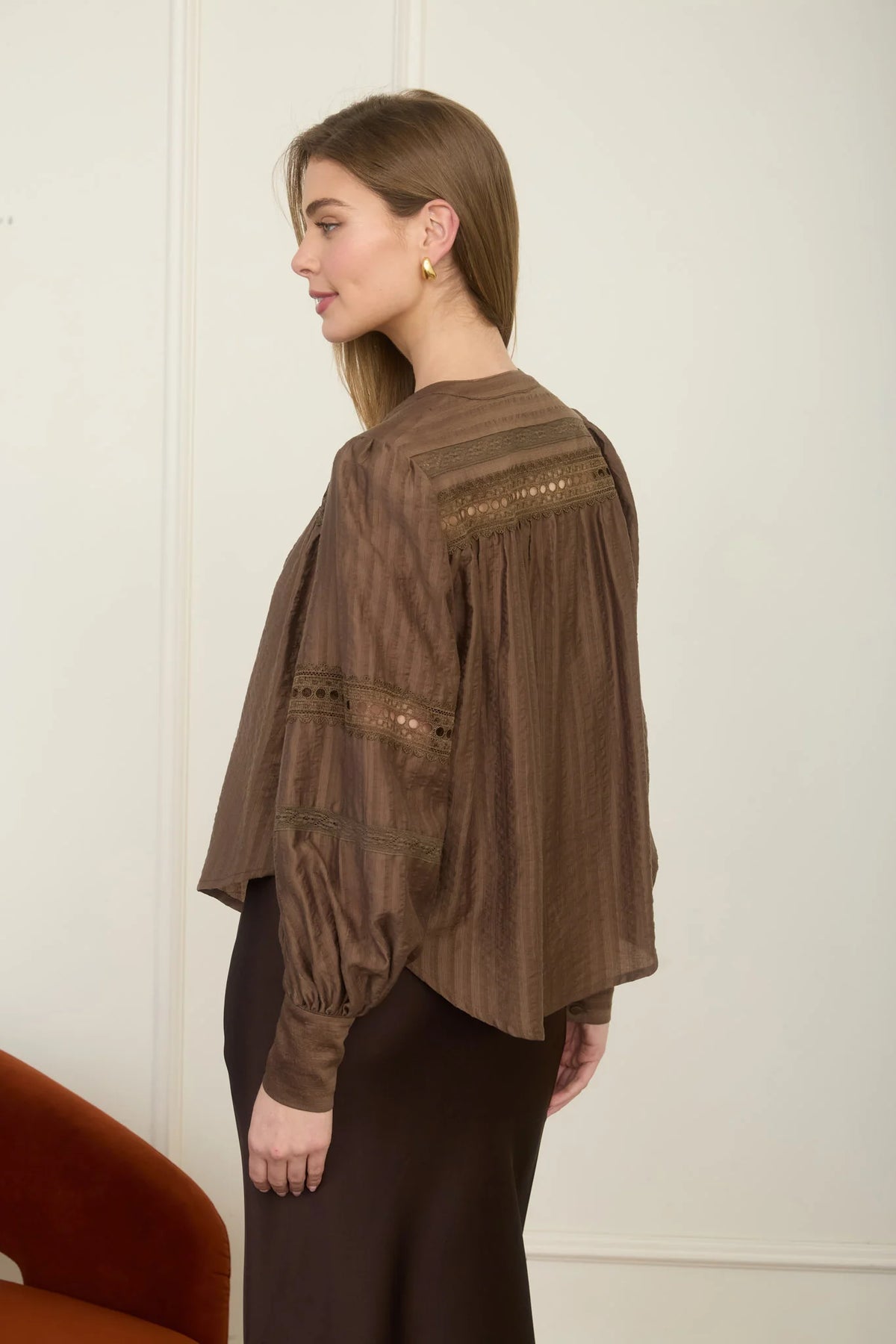 Brown Lace Detail Tonal Top