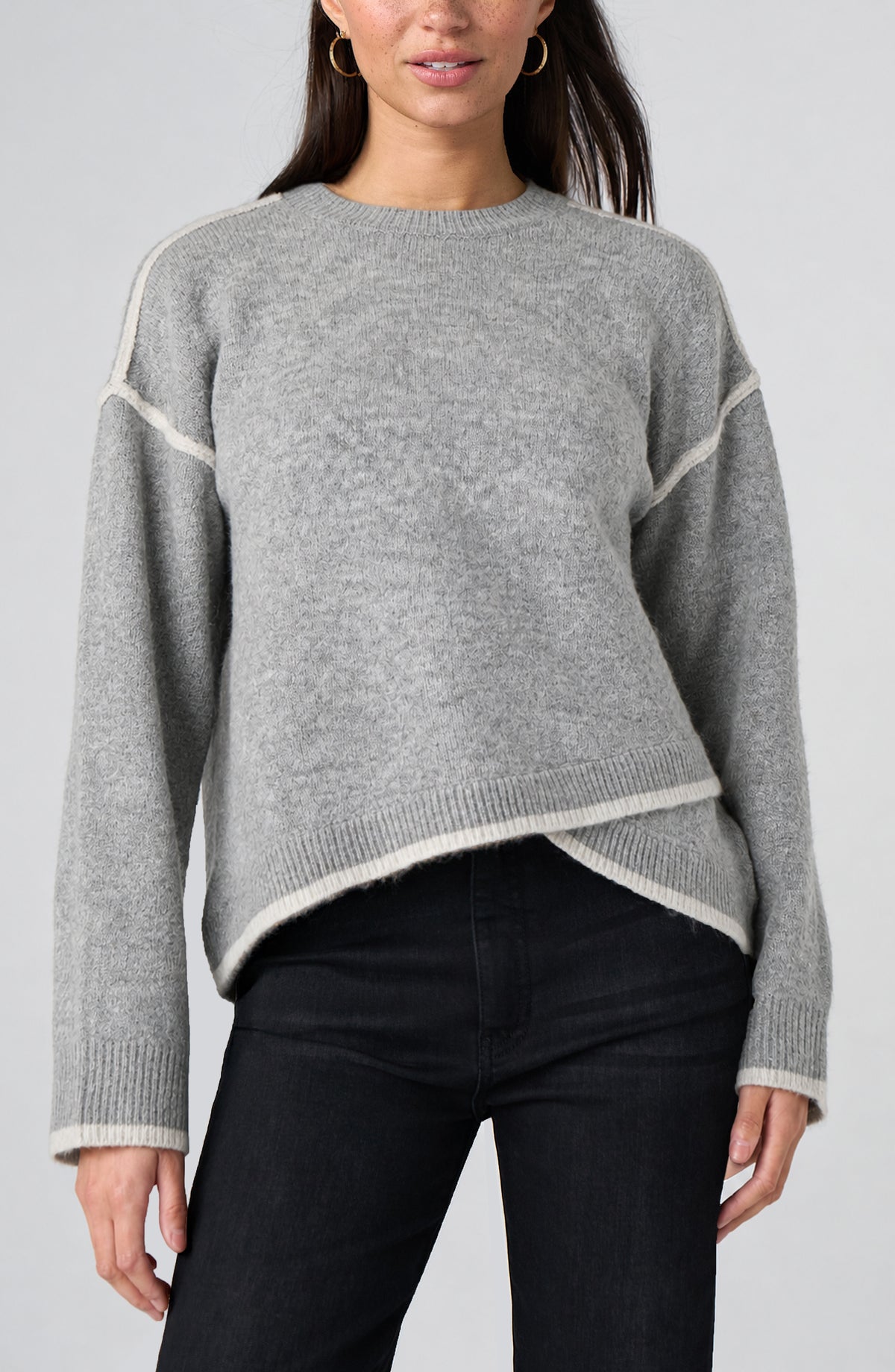 Liverpool Long Sleeve Sweater W/ Tulip Hem - Light Heather Grey