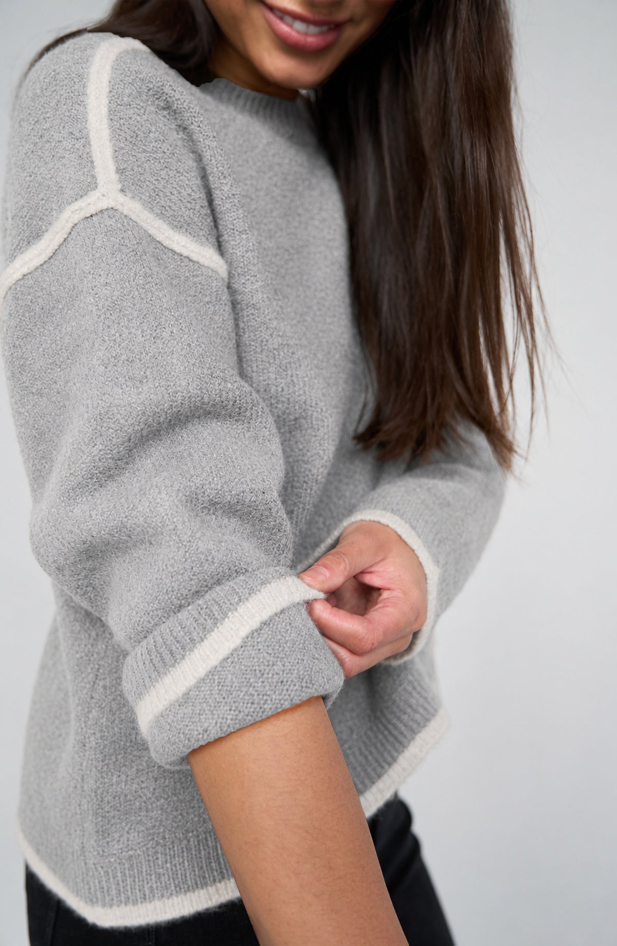 Liverpool Long Sleeve Sweater W/ Tulip Hem - Light Heather Grey