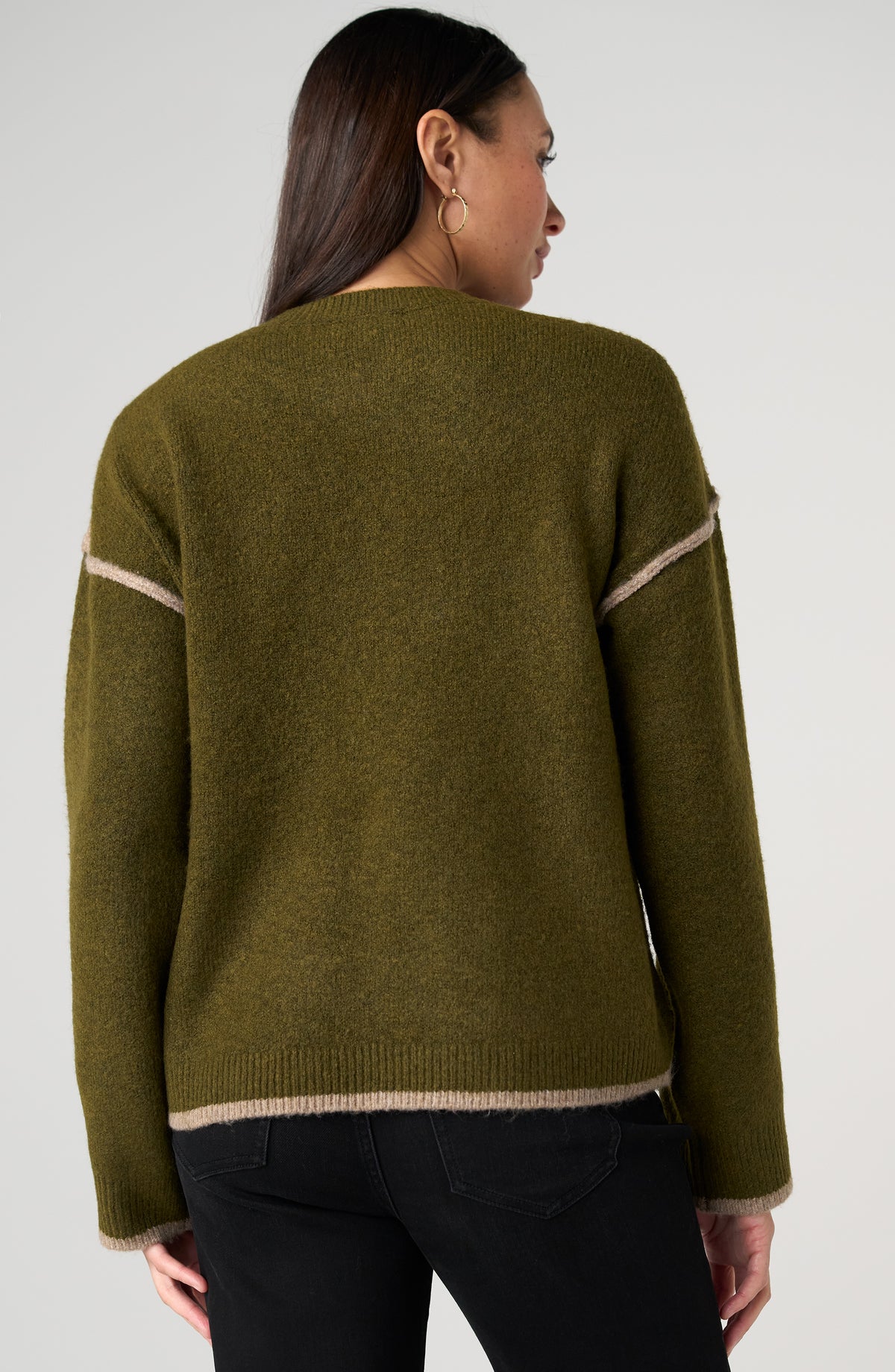 Liverpool Long Sleeve Sweater W/ Tulip Hem - Olive with mushroom