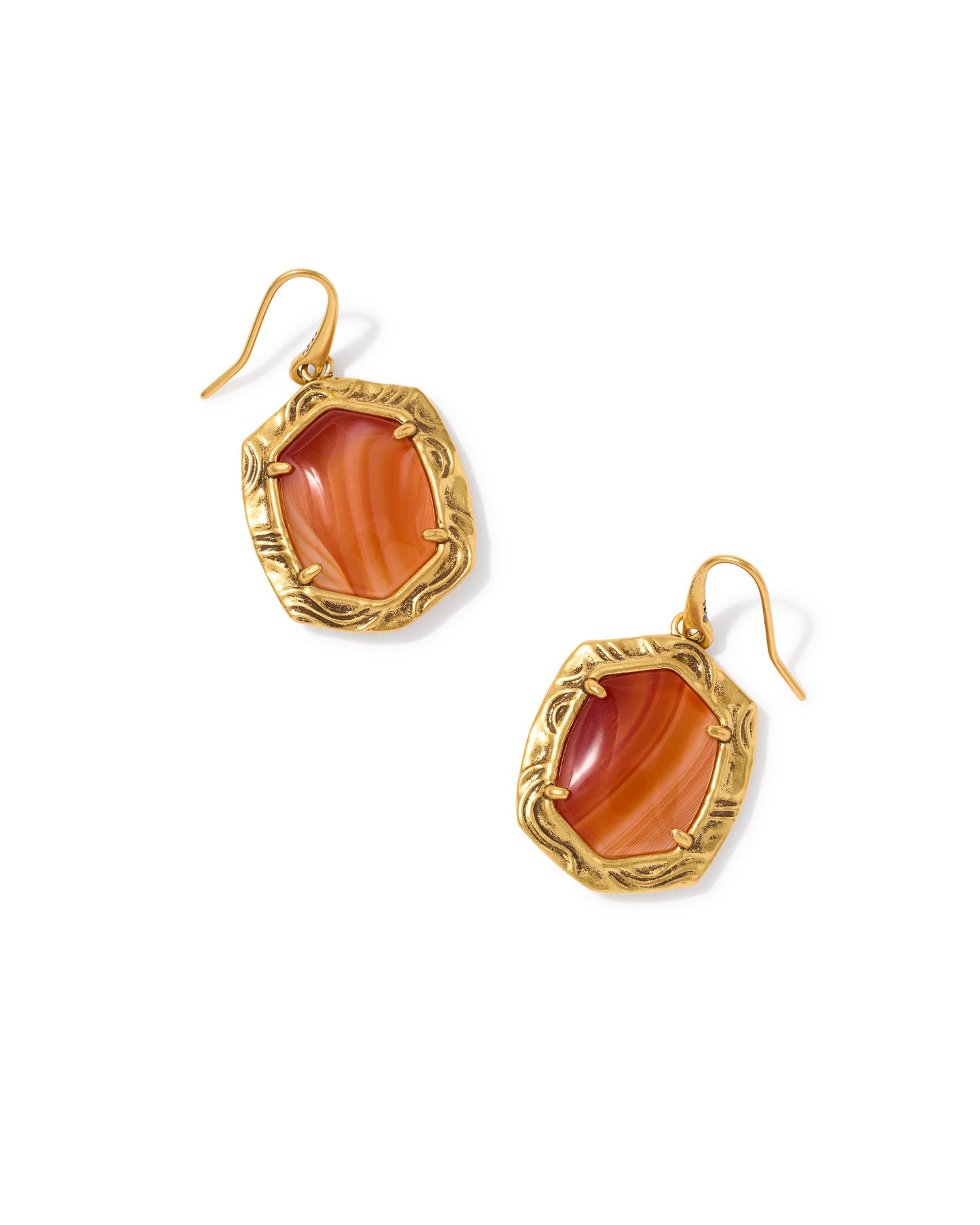Kendra Scott TIGER STRIPED DAPHNE DROP EARRINGS VINTAGE GOLD ORANGE BANDED AGATE