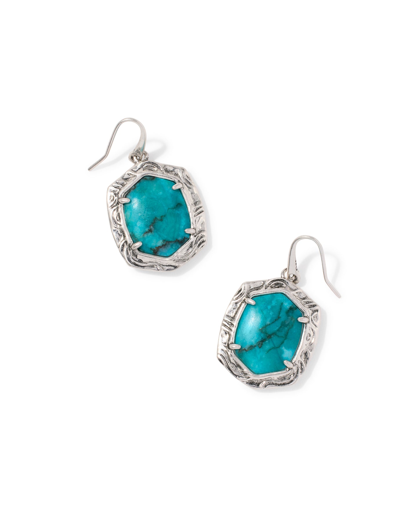 Kendra Scott TIGER STRIPED DAPHNE DROP EARRINGS VINTAGE SILVER BLUE MARBLE