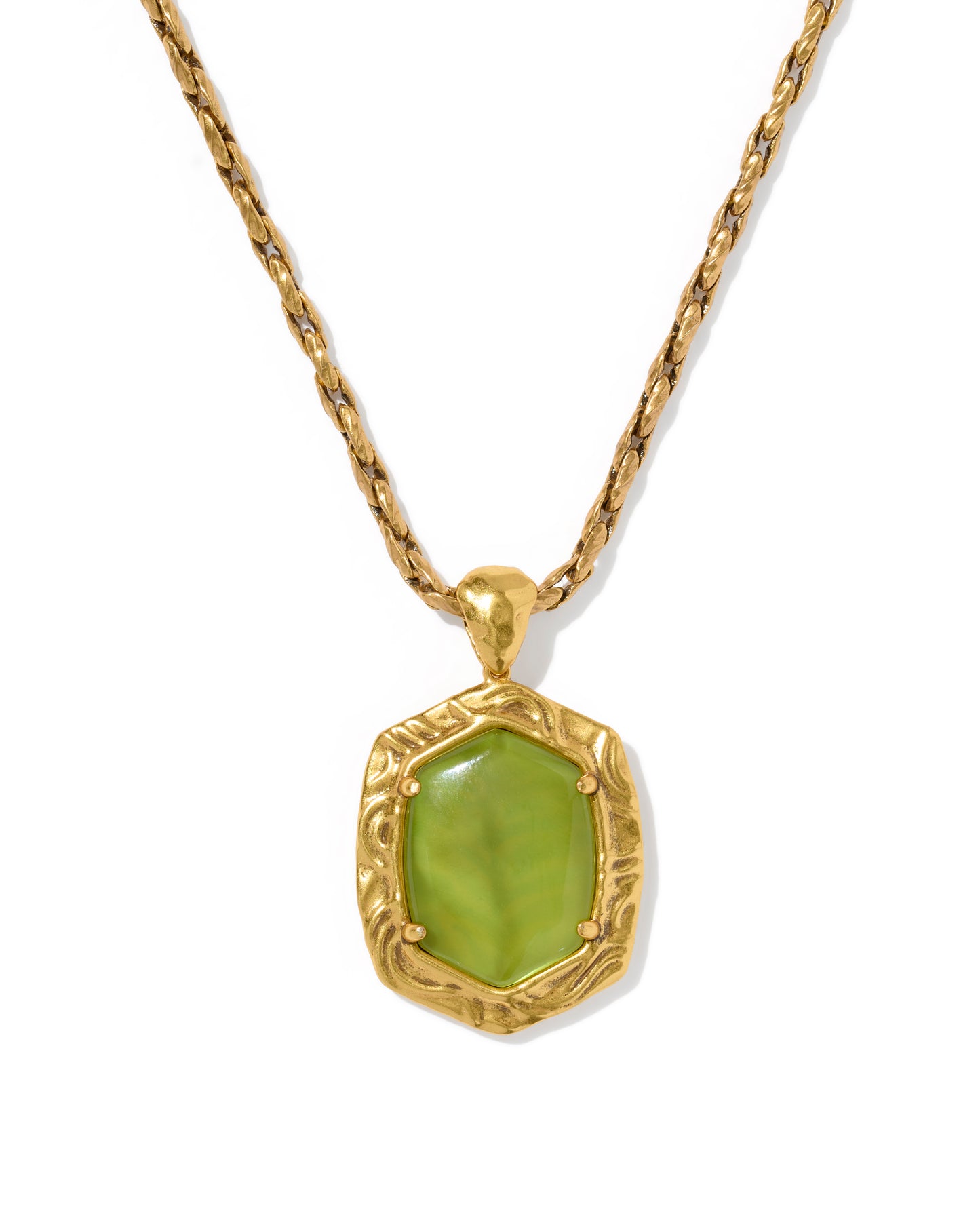 Kendra Scott TIGER STRIPED DAPHNE SMALL LONG PENDANT NECKLACE VINTAGE GOLD CHARTREUSE GREEN MOTHER OF PEARL