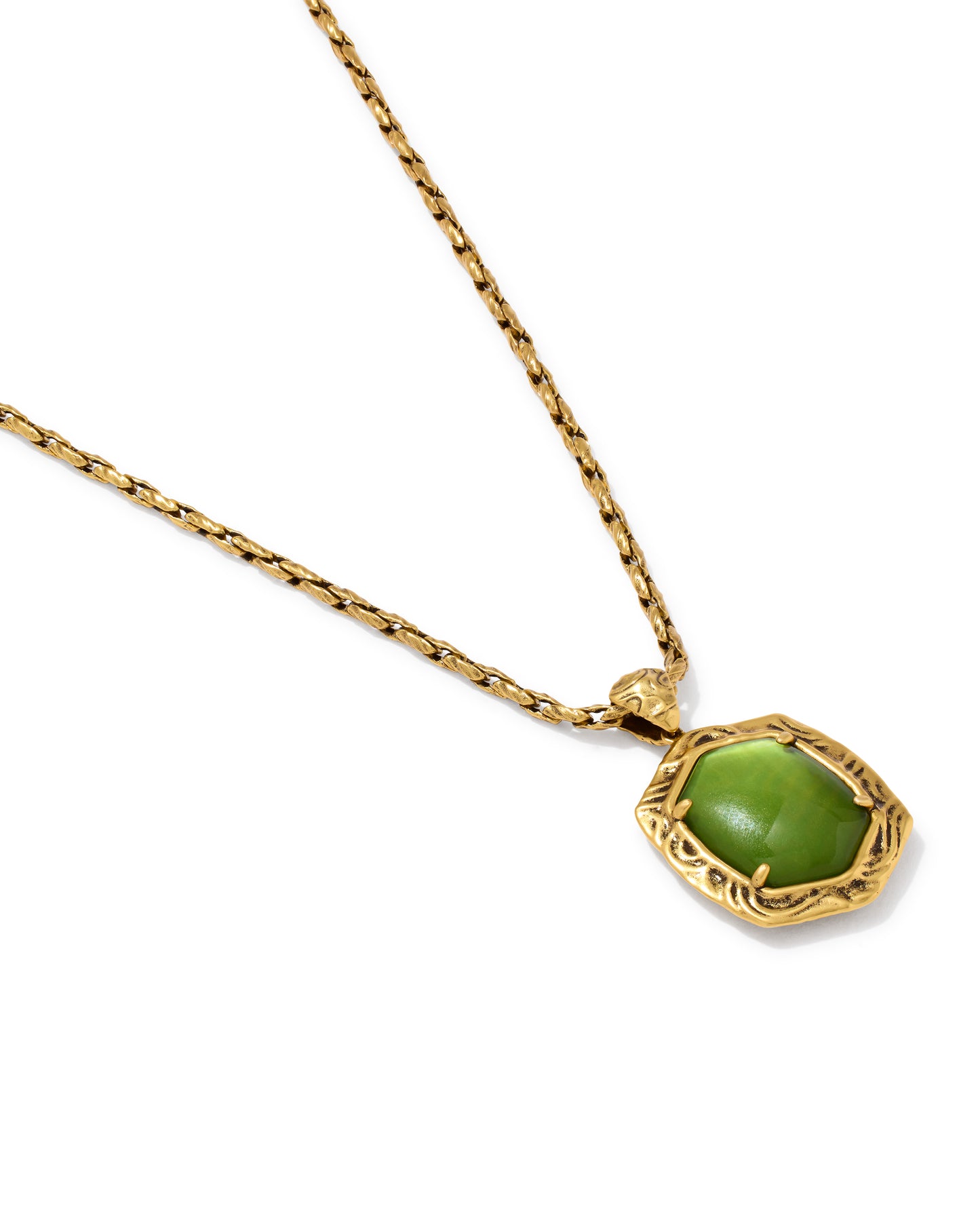 Kendra Scott TIGER STRIPED DAPHNE SMALL LONG PENDANT NECKLACE VINTAGE GOLD CHARTREUSE GREEN MOTHER OF PEARL
