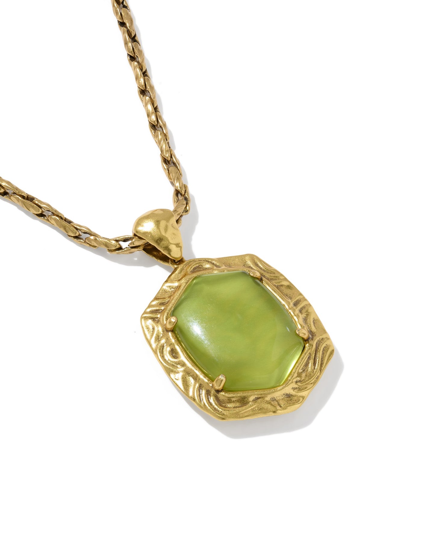 Kendra Scott TIGER STRIPED DAPHNE SMALL LONG PENDANT NECKLACE VINTAGE GOLD CHARTREUSE GREEN MOTHER OF PEARL