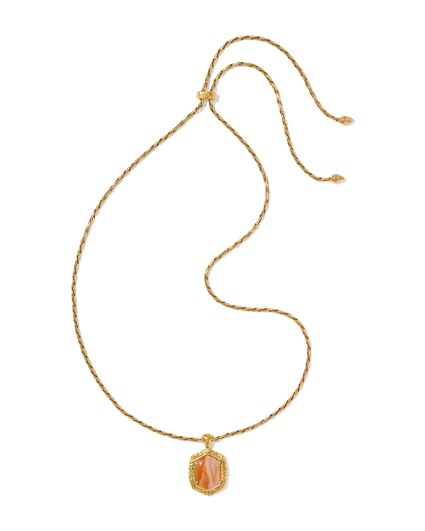 Kendra Scott TIGER STRIPED DAPHNE SMALL LONG PENDANT NECKLACE VINTAGE GOLD ORANGE BANDED AGATE