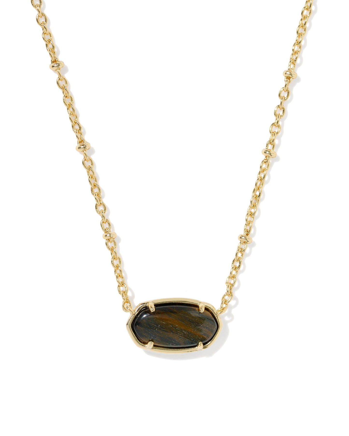 Kendra Scott TIGER STRIPED ELISA SHORT PENDANT NECKLACE GOLD DARK BROWN HAWK'S EYE