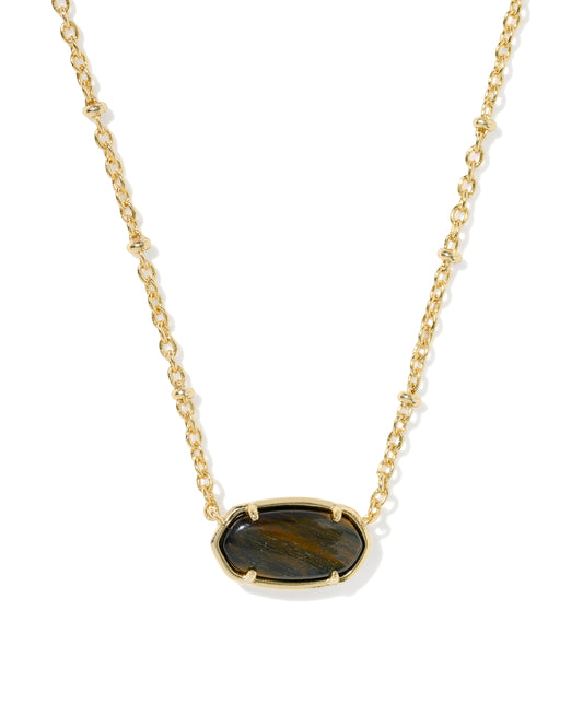 Kendra Scott TIGER STRIPED ELISA SHORT PENDANT NECKLACE GOLD DARK BROWN HAWK'S EYE