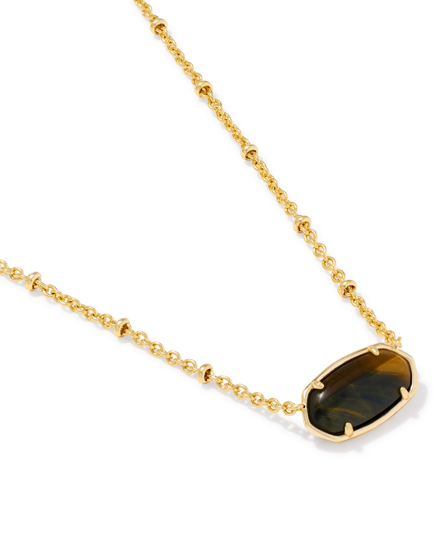 Kendra Scott TIGER STRIPED ELISA SHORT PENDANT NECKLACE GOLD DARK BROWN HAWK'S EYE