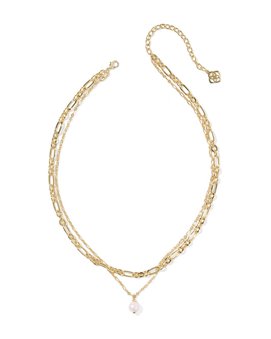 Kendra Scott ASHTON MULTI STRAND NECKLACE GOLD FRESHWATER CULTURED PEARL
