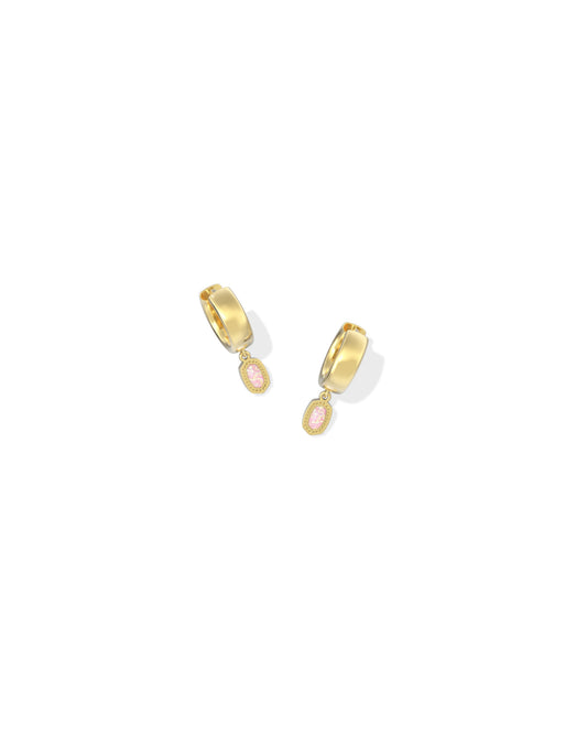 Kendra Scott MINI ELLIE WIDE HUGGIE EARRINGS SILVER GREEN LAB GROWN OPAL