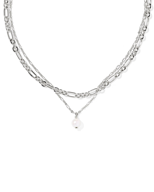 Kendra Scott ASHTON MULTI STRAND NECKLACE SILVER FRESHWATER CULTURED PEARL