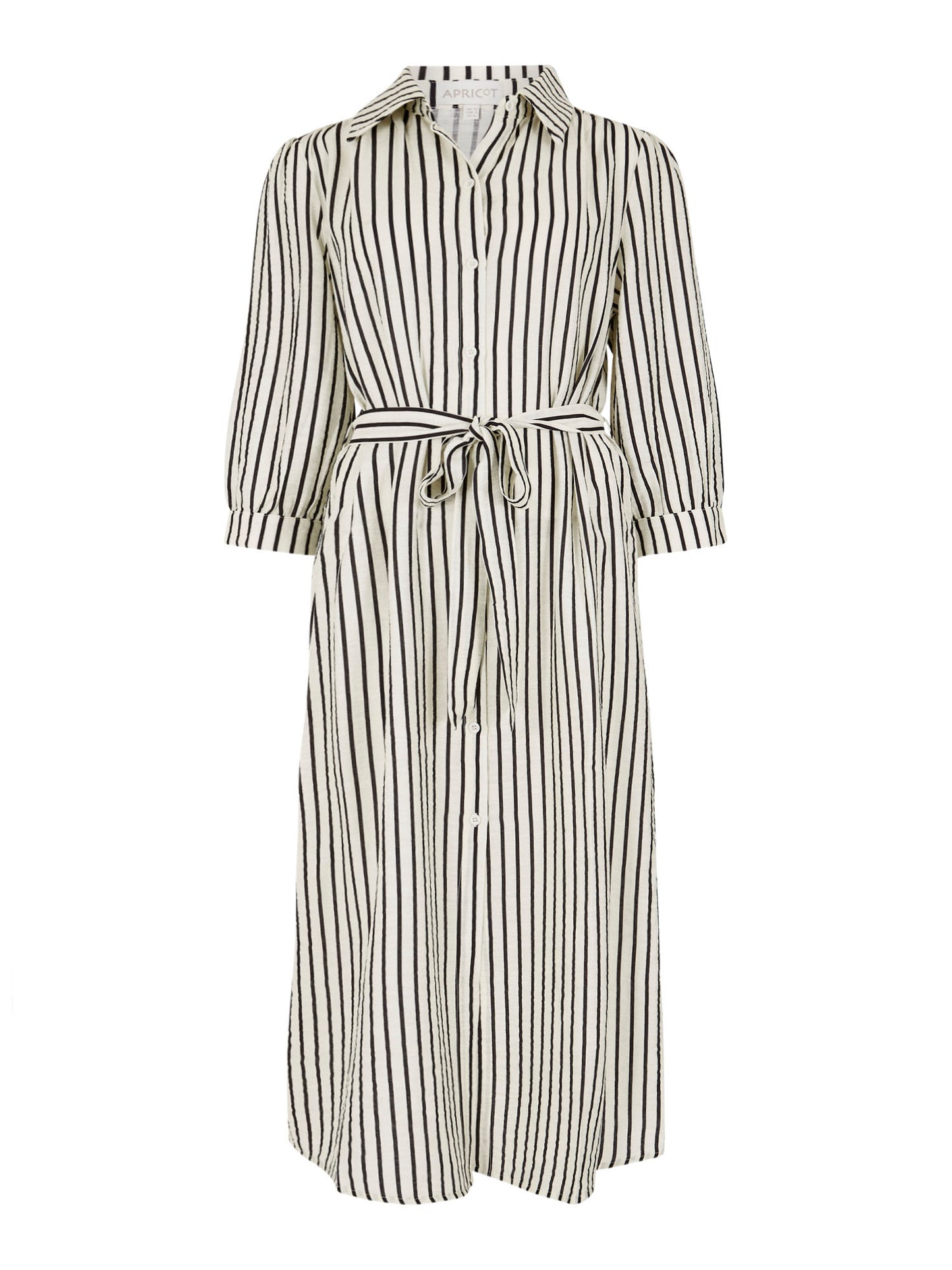 Vertical Stripe Gathered Sleeve Midi Dress